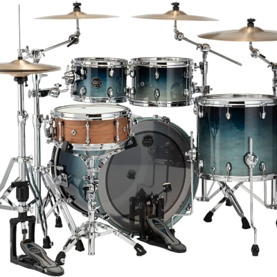 Mapex Saturn Rock 4-Piece 22|16|12|10 Maple and Walnut Hybrid Shell Pack | Teal Blue Fade image 3
