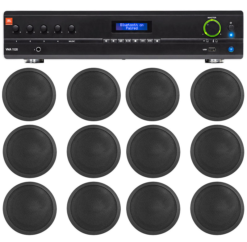 JBL Commercial Amp+(12) Black 6&quot; Ceiling Speakers For Restaurant/Bar/Office/Cafe  			