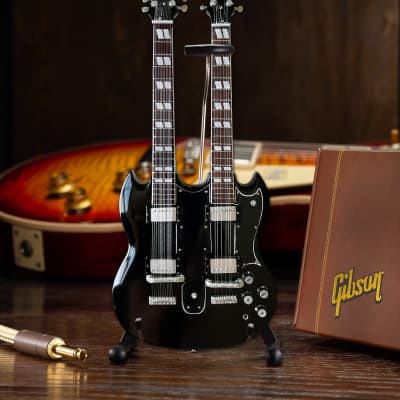 Slash's 1966 Gibson EDS-1275 Black Doubleneck - Aged Mini Guitar Replica Model image 2