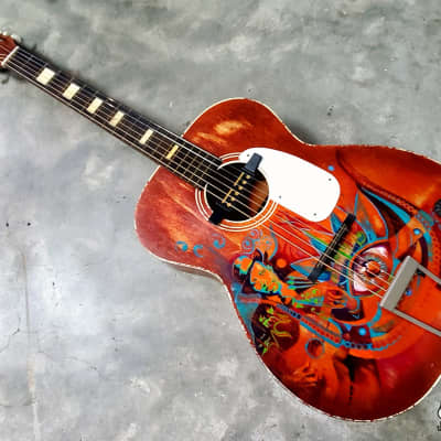 Silvertone H-615 "Robert Johnson" Acoustic Guitar w/ Goldfoil Pickup (1960s, Art by Michael Bond) image 9