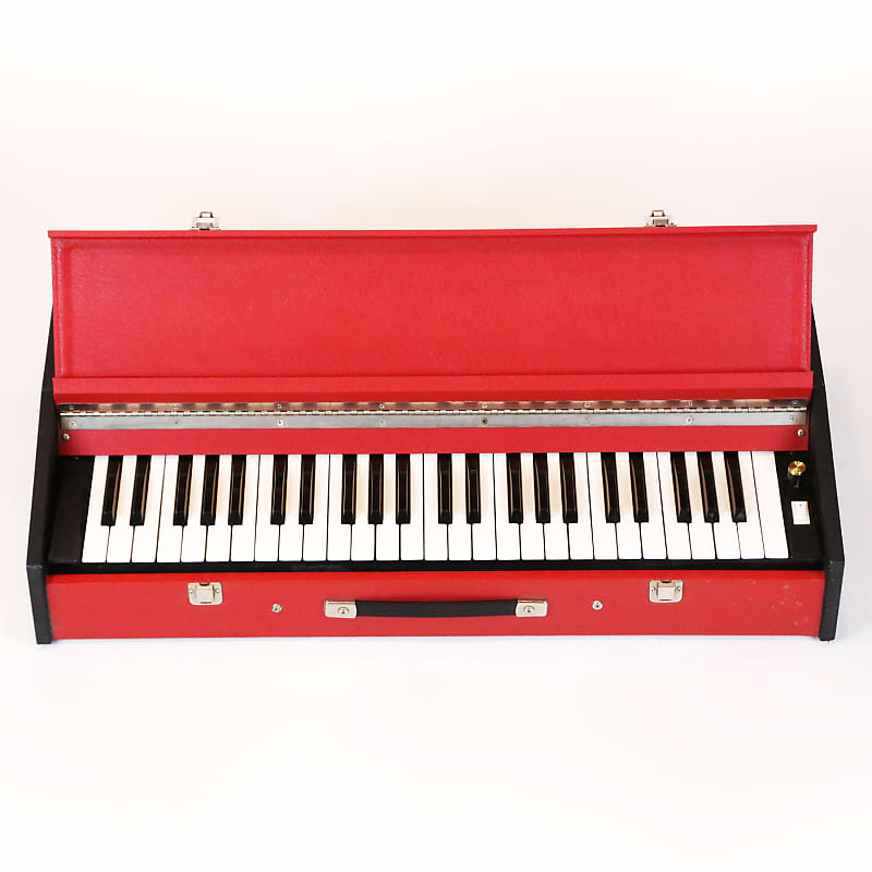 1960s Unknown Vintage Pump Air Organ Keyboard Two-Tone Red & Black Cute Retro Chord Organ Rare image 1