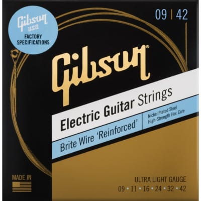 Gibson Brite Wire 'Reinforced' Electric Guitar String Set , Ultra-Light Gauge 9-42