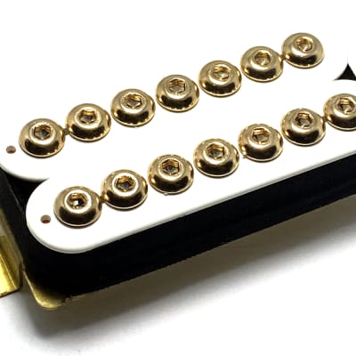 Seven String Crusader NECK Humbucker by Dragonfire Pickups Featuring Enhanced Coverage, White with Gold Oversized Hex Cap Poles image 1
