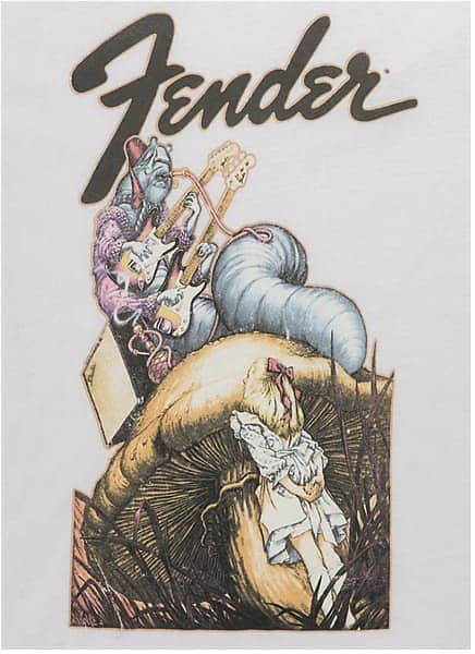 Vintage Fender Alice In Wonderland Tシャツ Fender Alice in Wonderland Classic Fairytale Advertisement