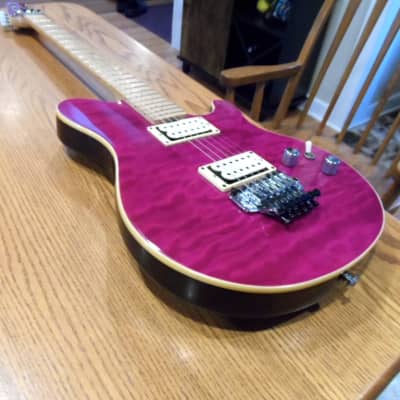 Sterling AX40 AX-40 by Ernie Ball Music Man with D DiMarzio DP159FW Evolution Bridge & DP158FW Neck Humbucker Pickups F-space White 4 Conductor Ceramic Trans Transparent Purple Pink Quilt Curly Flame Top Basswood Body Translucent DP159 DP158 image 4