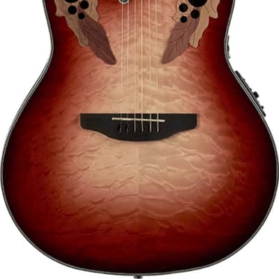 Ovation CE44LX-1R Celebrity Elite Exotic Lefty A/E Guitar, Ruby Red Burst for sale