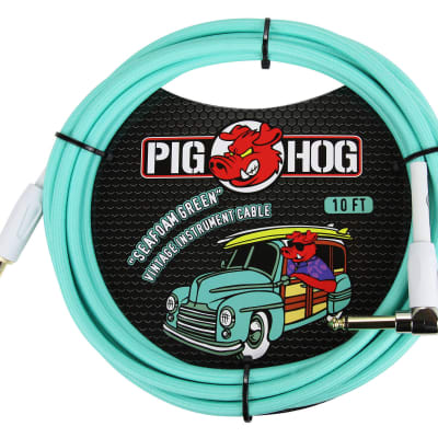 Pig Hog Vintage Series "Seafoam Green" Instrument Cables - 10ft / 1/4" x 1/4" Right Angle
