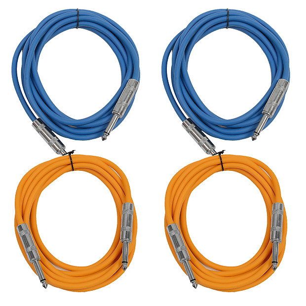 4 Pack of 10 Foot 1/4" TS Patch Cables 10' Extension Cords Jumper - Blue & Orange image 1