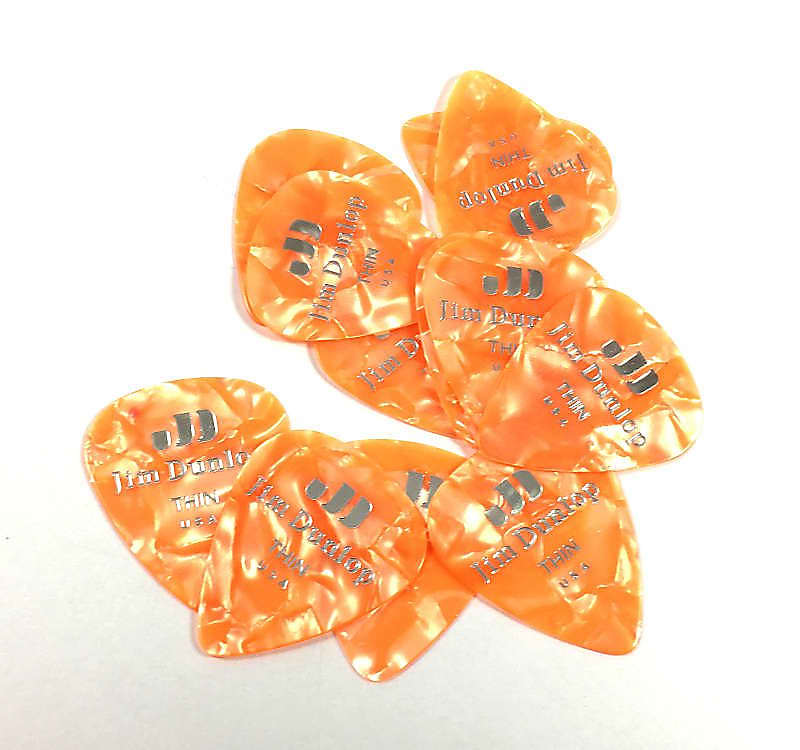 Dunlop Guitar Picks  12 Pack  Celluloid  Orange Pearloid  Thin .50mm image 1