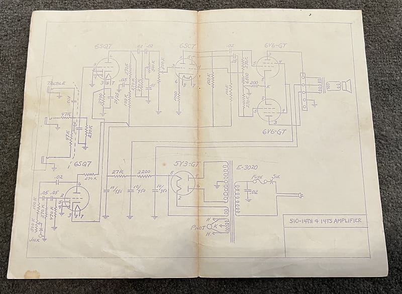 Supro 510-14TN and 14TS Amplifier Schematic ‘50s | Reverb