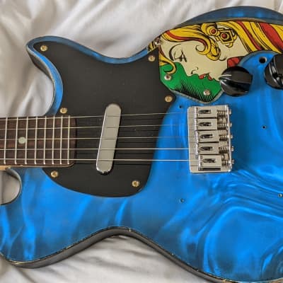 Blue Star Mandoblaster 5-string electric mandolin by Bruce Herron custom control plate 1990’s Phenolic Blue for sale