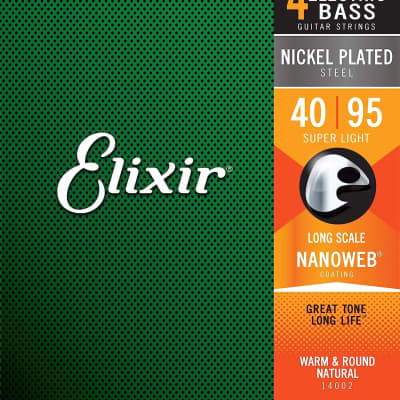Elixir Strings Nickel Plated Steel 4-String Bass Strings w NANOWEB Coating, Long Scale, Super Light (.040-.095) image 1