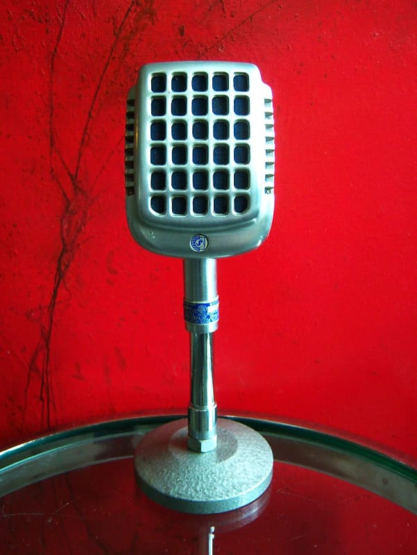 Vintage 1950's Shure 737A crystal super cardioid microphone w period desk stand PROP DISPLAY image 1
