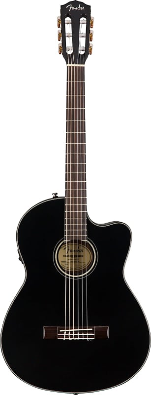Fender CN-140SCE Nylon Thinline Classical Guitar Black w/Case image 1