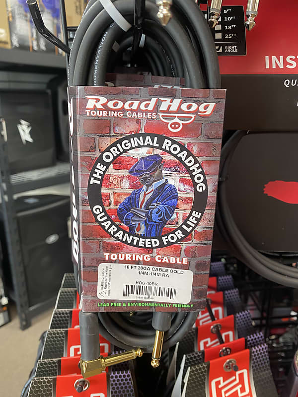 Road Hog HOG-10BR 10' 1/4" Instrument Cable with 1 Right Angle image 1