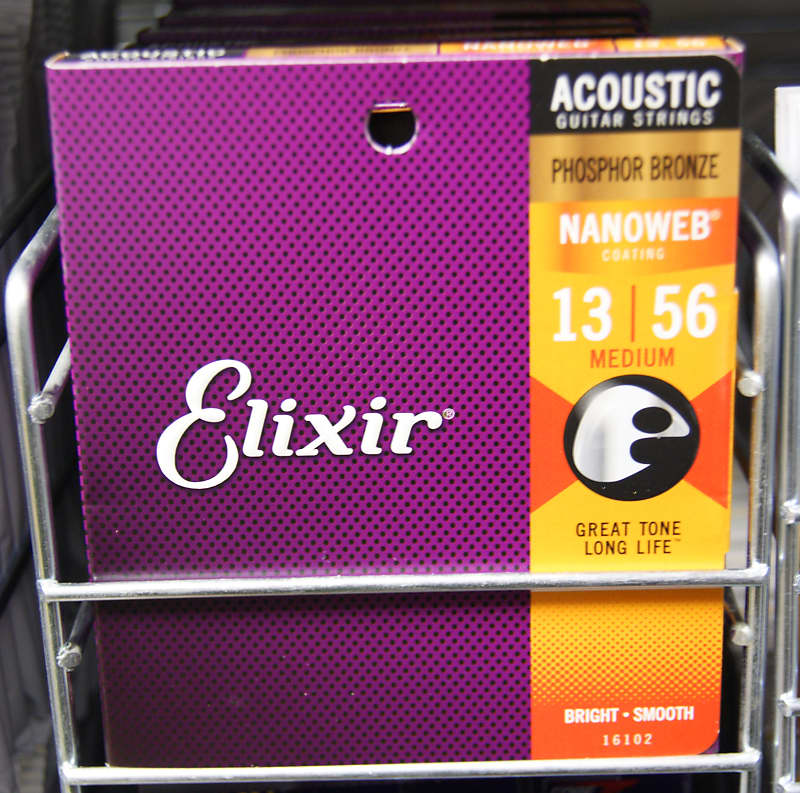 Elixir 16102Nanoweb coated 13-56 phosphor bronze acoustic guitar strings medium image 1