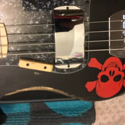 New Panick  Custom shop Road worn  black stain finish Skull and Bones custom precision bass guitar image 15