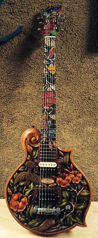 Blueberry Guitar Electric Birds and Flowers 2022 - Hand Carved & Handmade image 1