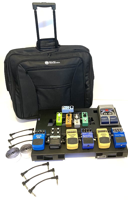 Large Aluminum Pedalboard with Rolling Case 14.5" x 22" Velcro Rolling Pedalboards wheels cables bundle image 1