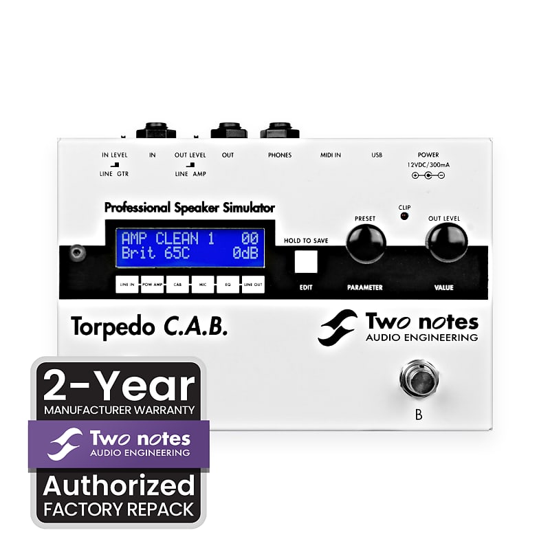 Two Notes Factory Repack | Torpedo C.A.B. | Pedalboard-format miked cab simulator, dual-IR loader, and reverb pedal, for home, live & studio use (Grade A) image 1