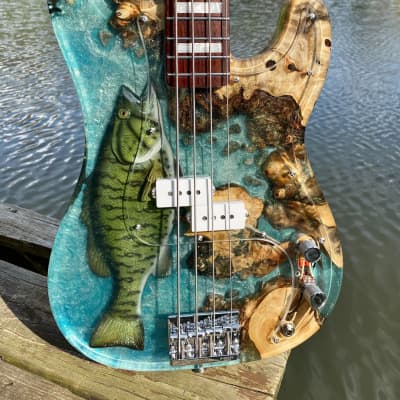 JL Custom  P-Bass  2021 Buckeye Burl blue epoxy image 2