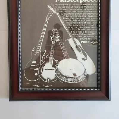1976 Aria Pro II Musical Instruments Promotional Ad Framed Aria PW-60, Les Paul, Banjo & Mandolin for sale