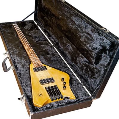 BootLegger Guitar Ace Headless Bass 4 String 7.8 Lbs With Honey Clear Stiletto Case &  Gig Bag image 12