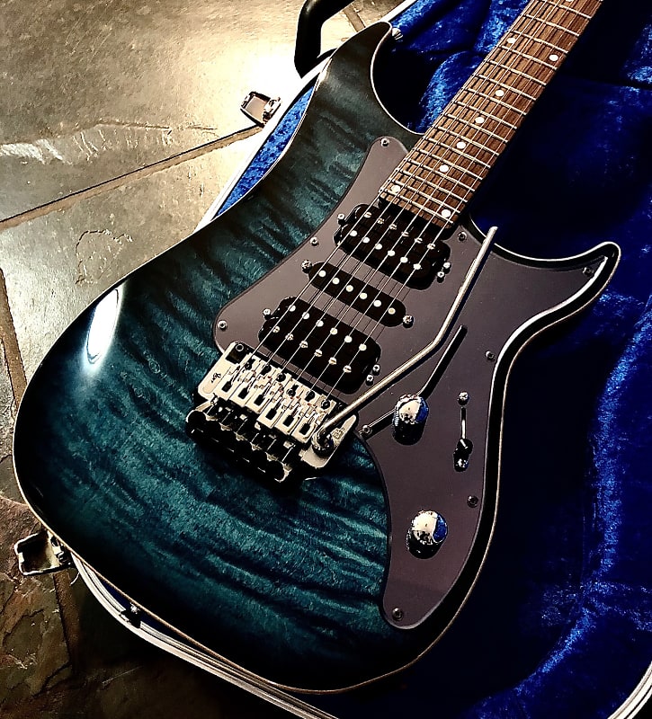 Vigier Excalibur Custom NAMM 2020 Deep Blue Flame Top Electric Guitar & Hiscox Hardshell Case image 1