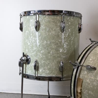 1960s Rogers 14x20 9x13 and 16x16 White Marine Pearl Drum Set image 4