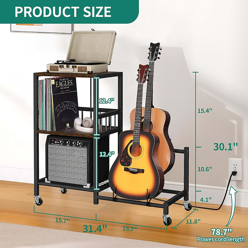 Gorje Multiple Guitar Stand, 2 Guitar Rack Holder Floor, 3-Tier Storage  Shelf