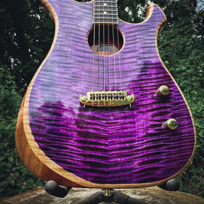 The Exomoon by Moon Guitars, Purple Flamed Maple Hybrid Electric/Acoustic image 5