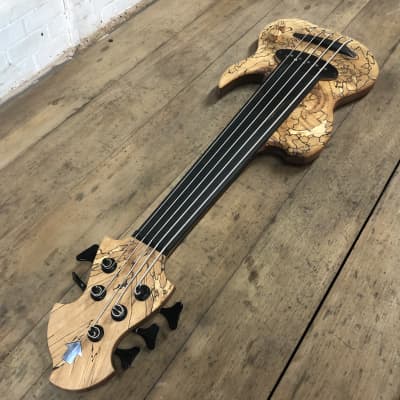 *last day of spring sale* Letts “WyRd mini” travel fretless 5 string bass guitar Spalted Beech Ebony Walnut handcrafted in the UK 2023 image 4