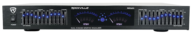 Rockville Audio REQ20 Dual 10 Band Home Theater Equalizer Graphic EQ w/VU Meters image 1