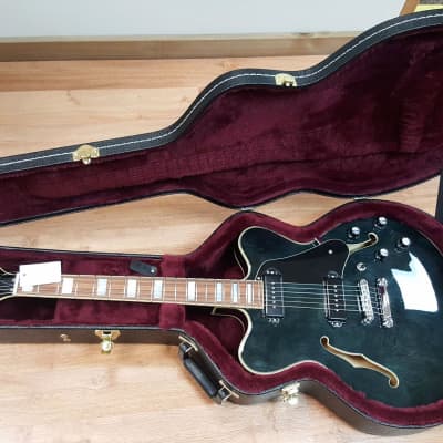 Prestige Custom Shop Musician Pro DC semi hollow electric guitar, Trans Black finish image 1
