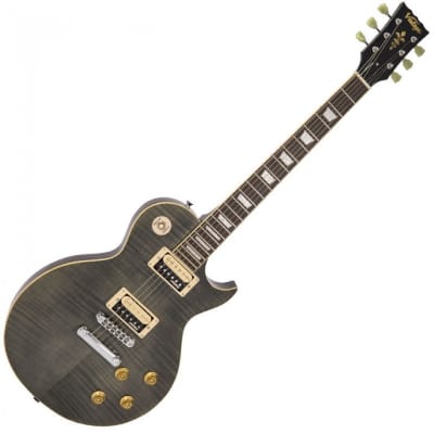 Vintage V100T ReIssued Series Electric Guitar ~ Flamed Thru Black for sale