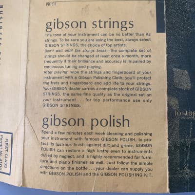 Gibson LG1 Warranty Card Hang Tag Manual 1961-1965 image 2