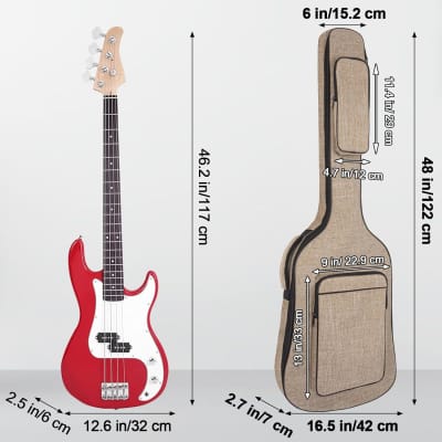 Bass Guitar Case, Bass Guitar Gig Bag 0.38 Inch Thick Padding Backpack Soft Electric Bass Guitar Bag Dual Adjustable Shoulder Strap Pocket & Neck Strap Khaki image 2