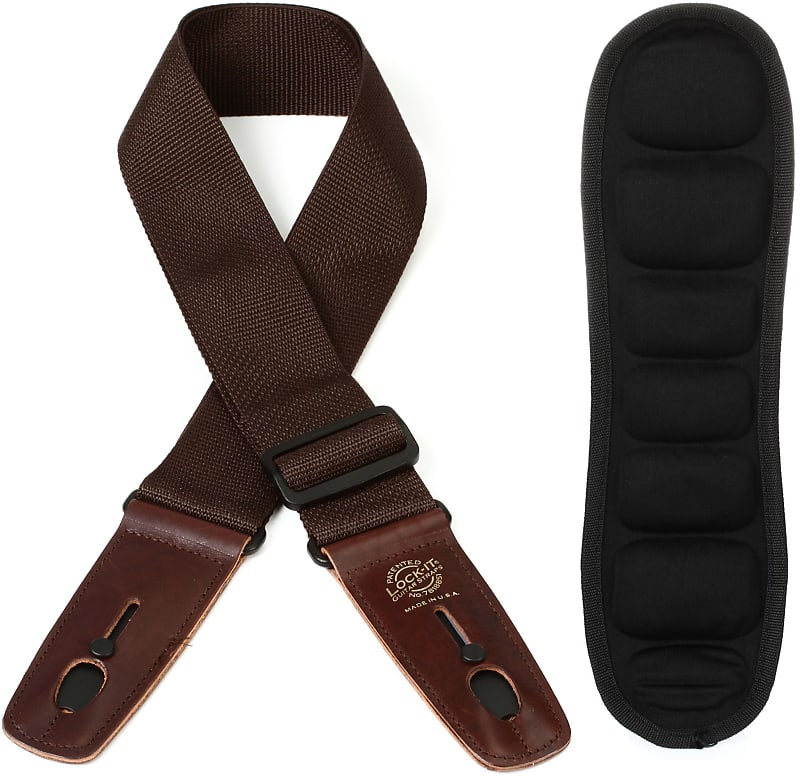 D'Addario PW-GSP Gel Shoulder Pad for Fabric Straps Bundle with Lock-It Straps Professional Gig Series 2" Brown Poly Strap with Locking Ends image 1