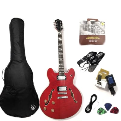 Haze SEG272CRLH Semi-Hollow Cherry Red HES Lefty Electric Guitar for sale