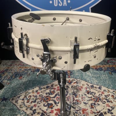 Leedy 5x14" "Broadway" Parallel, Metal Snare Drum, Incomplete 1940s - White Lacquer Over Brass image 11