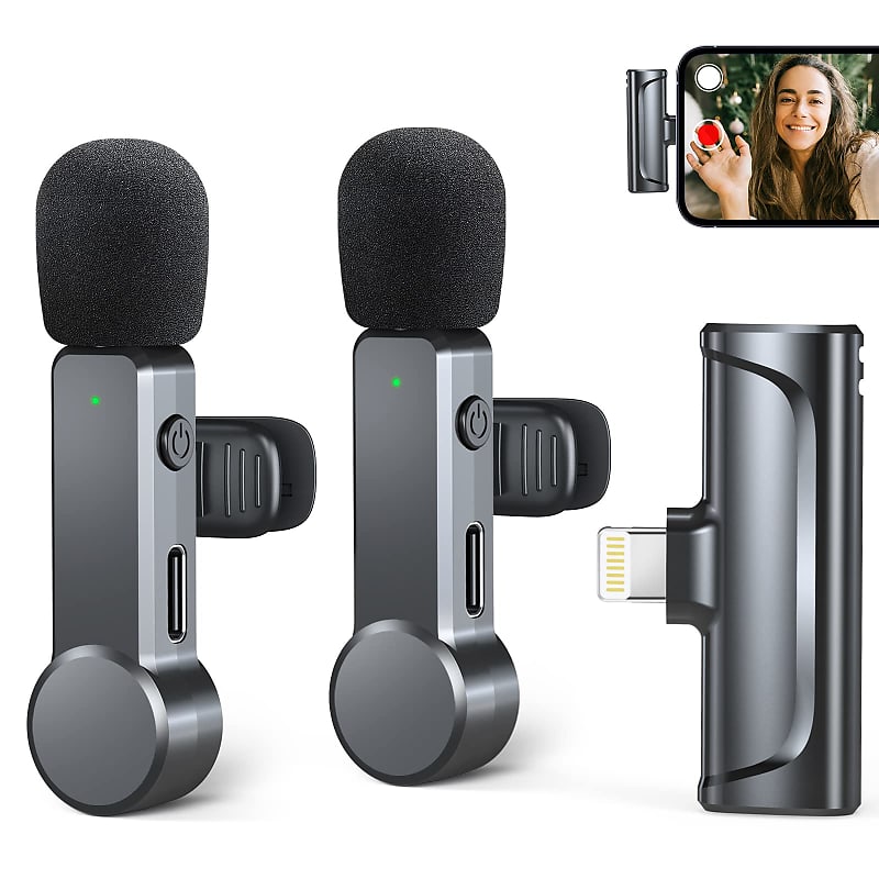 2-Pack Lavalier Wireless Microphone for iPhone and iPad, Plug & Play, Mini  with Noise Canceling, Portable Lapel Mic for Live Streaming, 