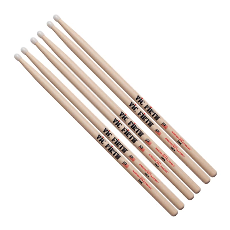 3 Pairs Vic Firth 3A Nylon Tip American Classic Hickory Drumsticks image 1