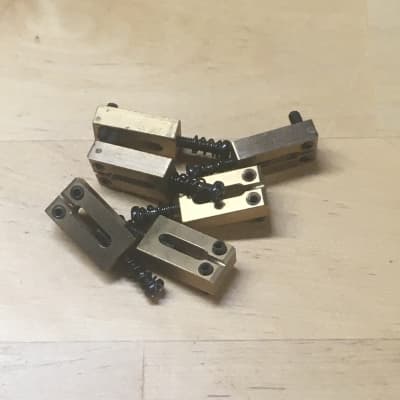 6 Solid Mass Brass Custom Strat Tele Bridge NOS Saddles Relic 10.7mm Wide 54mm Spacing image 7