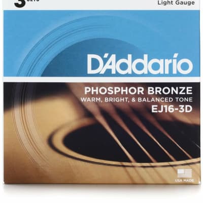 D'addario EJ163D - Acoustic Guitar Strings - Light Gauge - 3 Pack for sale
