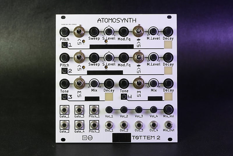 AtomoSynth TOTTEM v2, analog quad drum synth, Eurorack Reverb