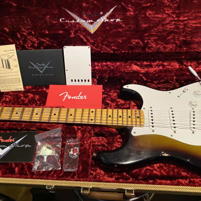 Fender 1955 Strat Custom Shop REL 2021 - Rare Faded Swamp Burst.  7lbs 10oz Chicago Special Alnico 5 Pickups All Original with Tweed Case!  One Hot Beast! image 12