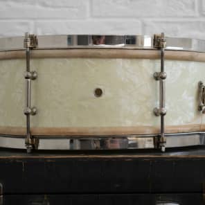 Vintage 1920s 1930s Ludwig 14x5 Universal Snare Drum White Avalon Marine Pearl image 1