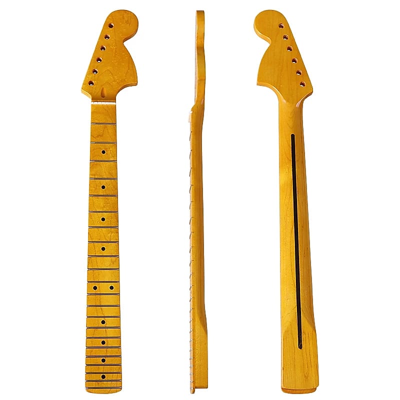 (Shipping From China, DHL 5-7 Days Delivery）ST Electric Guitar Neck 6 String 22 Pin Large Head Neck, Canadian Maple Shiny Yellow Handle image 1