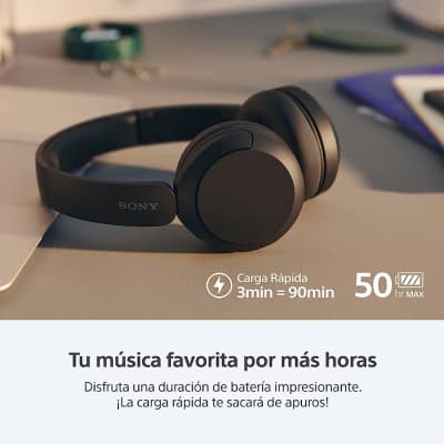 Sony WH-CH520 Best Wireless Bluetooth On-Ear Headphones with Microphone for Calls and Voice Control, Up to 50 Hours Battery Life with Quick Charge Function, Includes USB-C Charging Cable - Black image 3