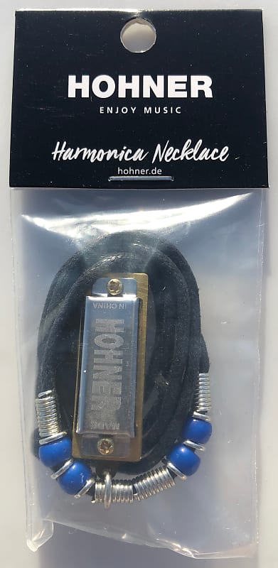 Hohner 38N Mini Harmonica Necklace Chrome with Dark Blue Beads Key of C image 1